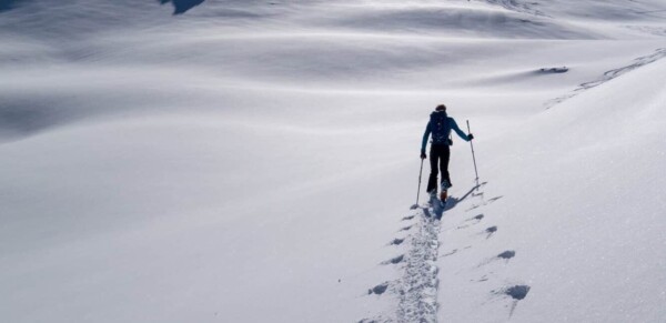 lonely tracks in the ascent on a ski tour