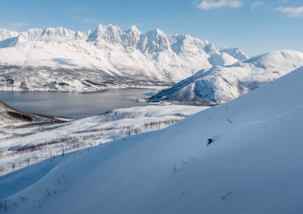 Skiing over the sea in Norway