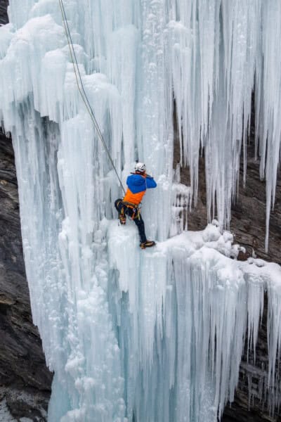 Lead climbing during the ice climbing course