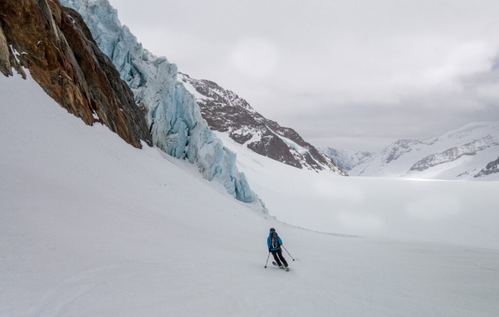 Abfahrt auf dem Aletschgletscher zum Gross Grünhorn