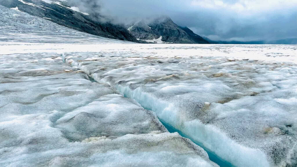 Fliessende Bäche und Wasser auf dem Aletschgletscher