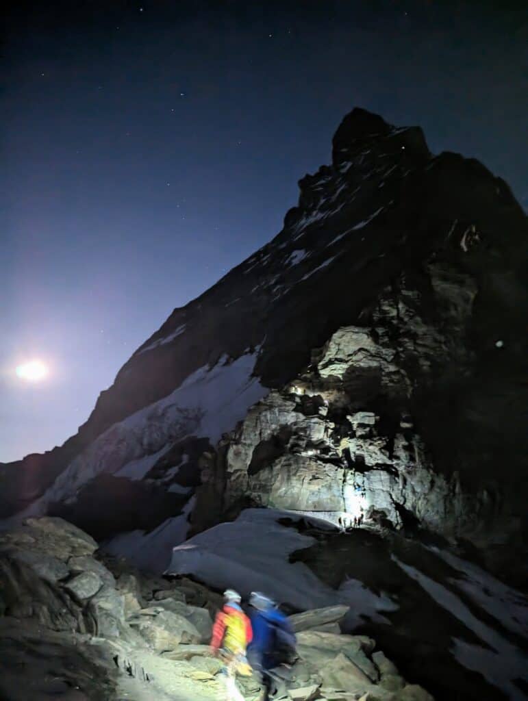 Start early in the morning from the Hörnlihütte to the Matterhorn