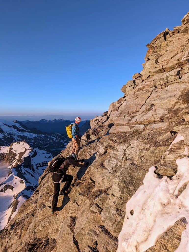 Climbing just before the Solvay Hut on the Matterhorn
