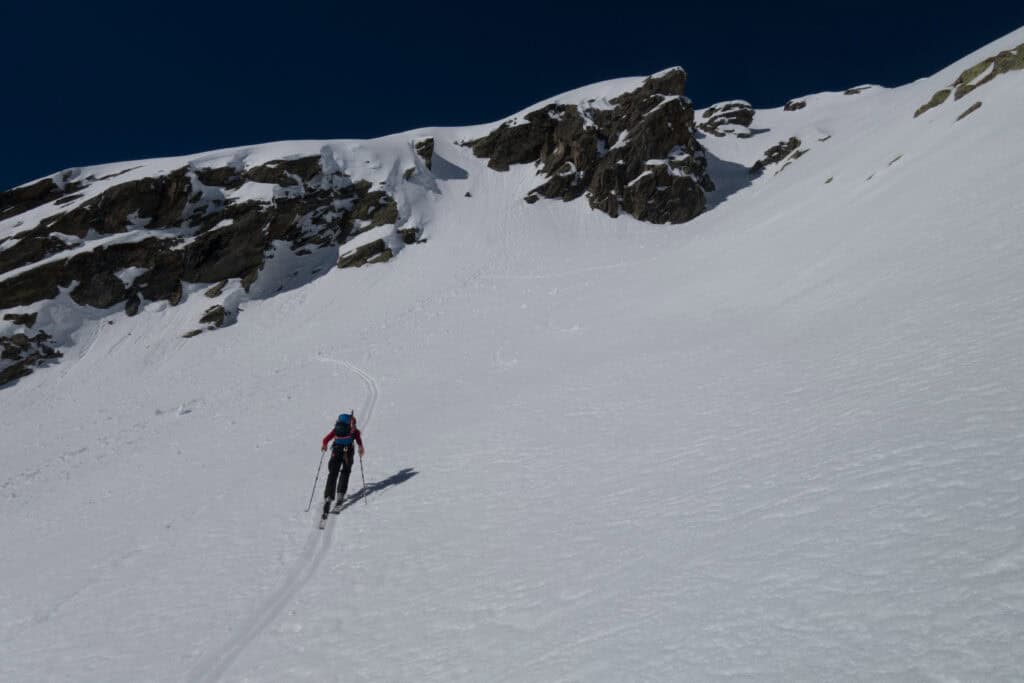 Ascent on skis to the couloir