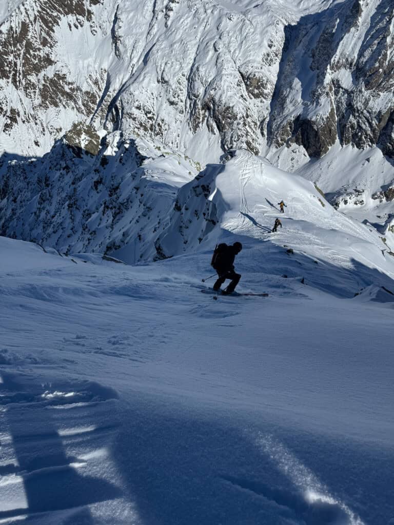 Sliding down the couloir near Disentis