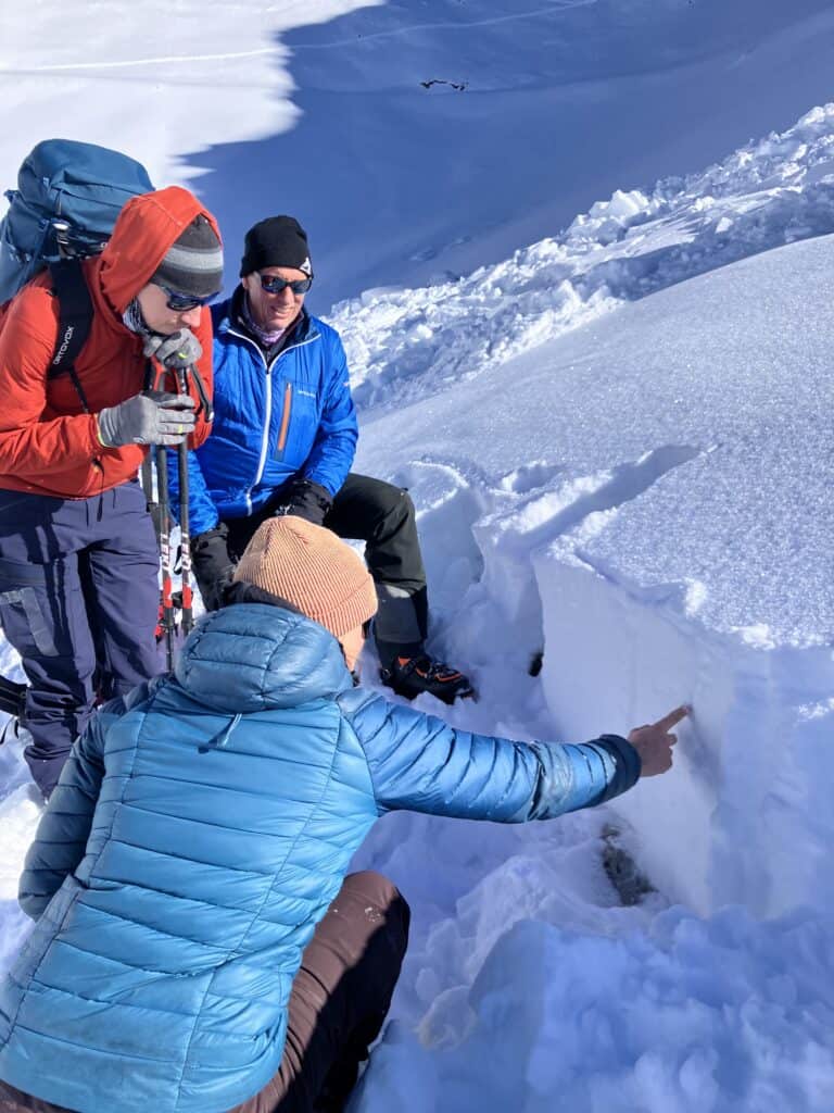 Avalanche awareness on a ski tour.
